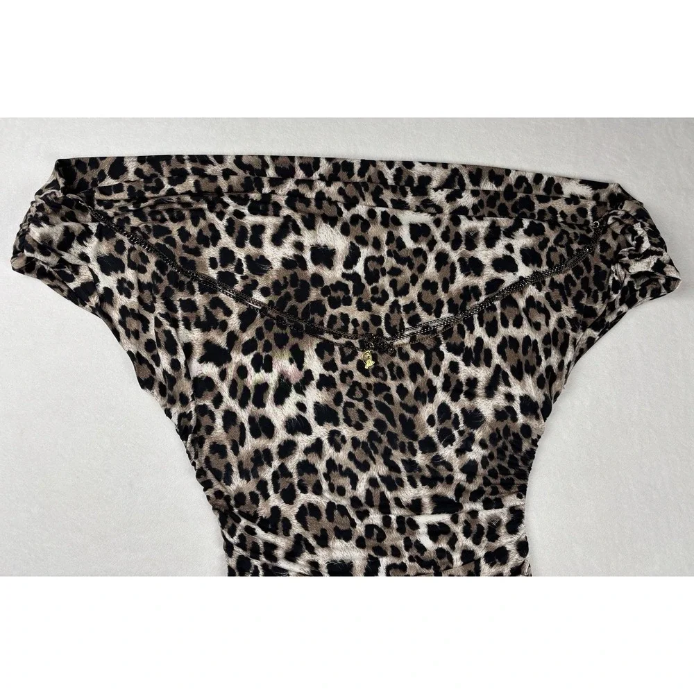 Baby Phat Y2K Leopard Print Ruched Bodycon Mini Dress Women's Small USA